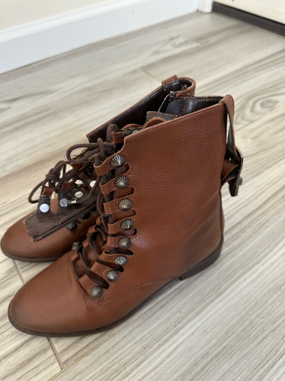 Elle Brown Lace-Up Ankle Boots